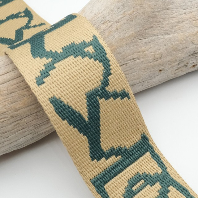 38mm Ecru and Blue Jacquard Patterned Webbing - Maison Klem